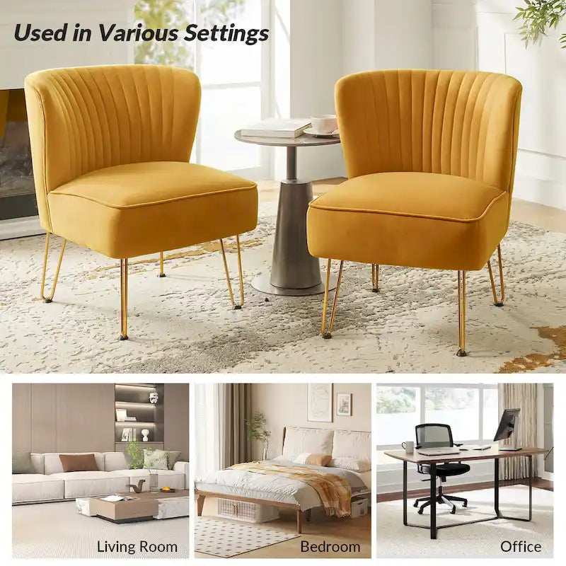 Chaise d'appoint capitonnée en velours moderne Barto avec pieds dorés par HULALA HOME