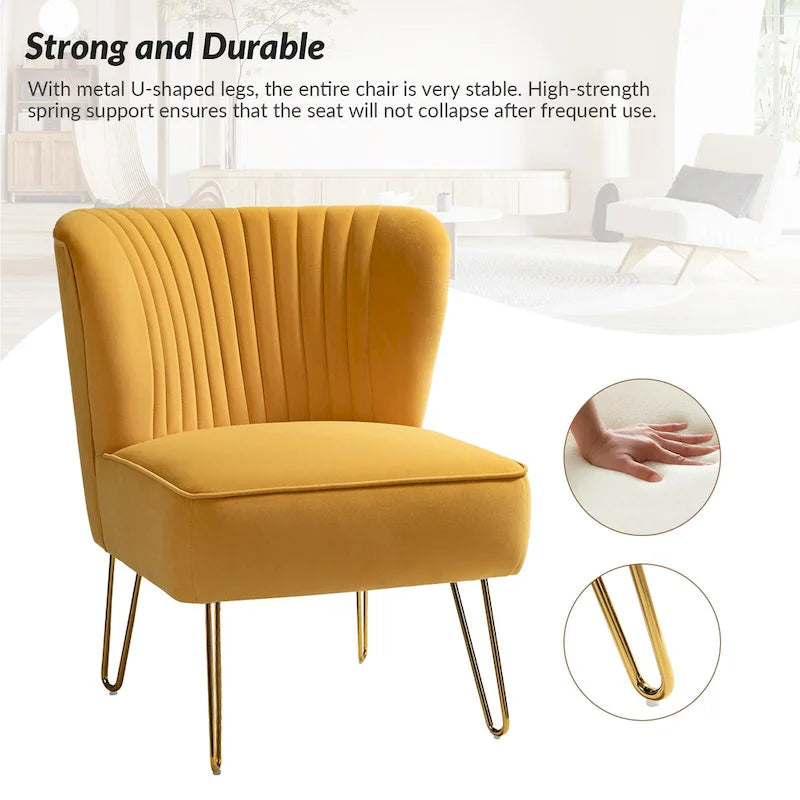 Chaise d'appoint capitonnée en velours moderne Barto avec pieds dorés par HULALA HOME