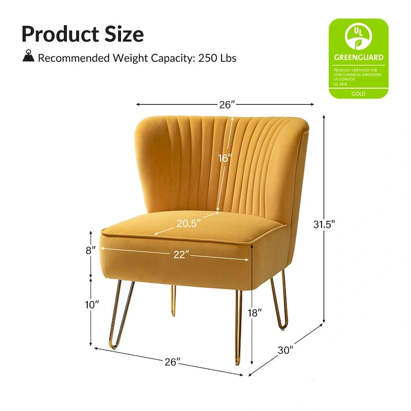Chaise d'appoint capitonnée en velours moderne Barto avec pieds dorés par HULALA HOME