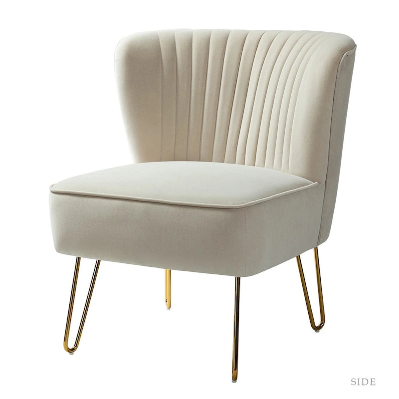 Chaise d'appoint capitonnée en velours moderne Barto avec pieds dorés par HULALA HOME