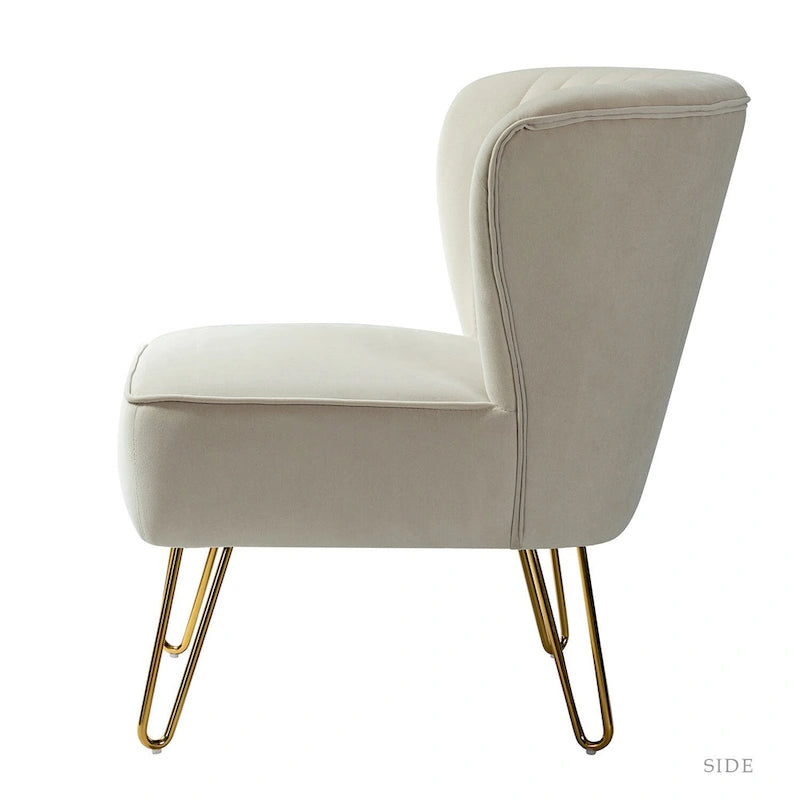 Chaise d'appoint capitonnée en velours moderne Barto avec pieds dorés par HULALA HOME