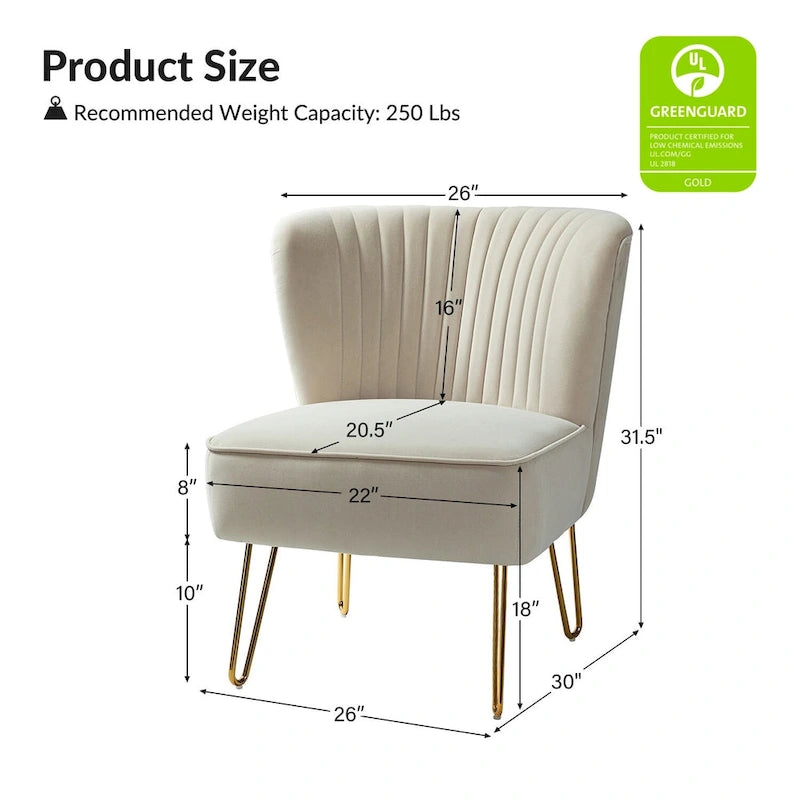 Chaise d'appoint capitonnée en velours moderne Barto avec pieds dorés par HULALA HOME