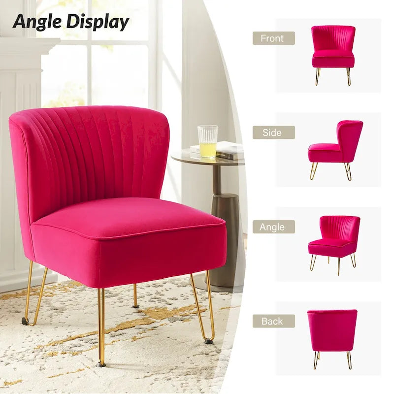 Chaise d'appoint capitonnée en velours moderne Barto avec pieds dorés par HULALA HOME