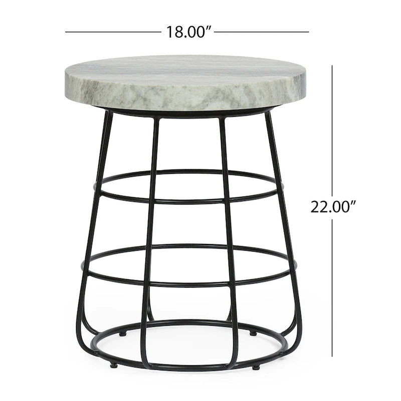 Table d'appoint Woodbine moderne fabriquée à la main en marbre par Christopher Knight Home - 18,00 L x 18,00 l x 22,00 H