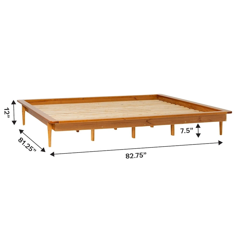 Lit plate-forme King en pin massif caramel/noyer/blanc/chêne clair, sans sommier, 1 personne