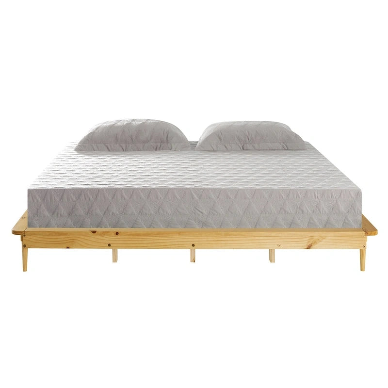 Lit plate-forme King en pin massif caramel/noyer/blanc/chêne clair, sans sommier, 1 personne