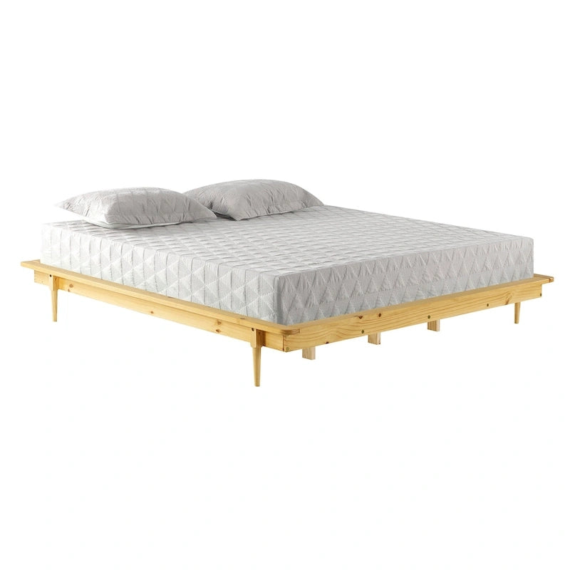 Lit plate-forme King en pin massif caramel/noyer/blanc/chêne clair, sans sommier, 1 personne