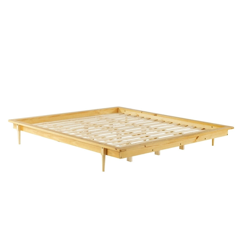 Lit plate-forme King en pin massif caramel/noyer/blanc/chêne clair, sans sommier, 1 personne