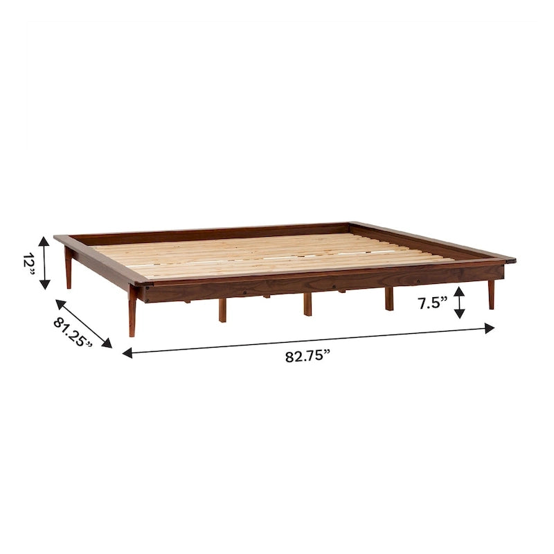 Lit plate-forme King en pin massif caramel/noyer/blanc/chêne clair, sans sommier, 1 personne