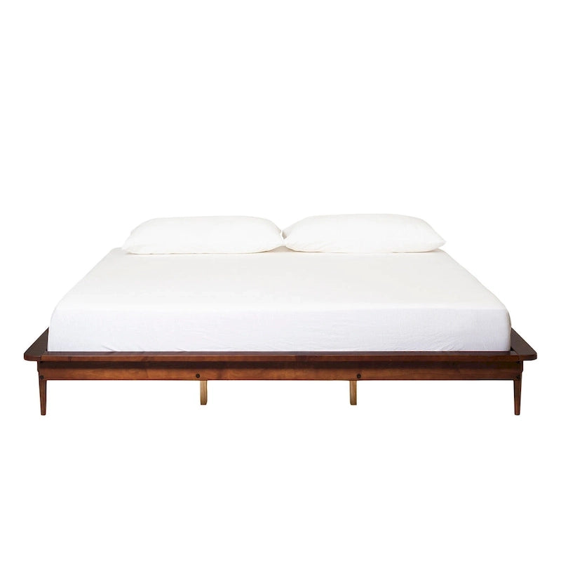 Lit plate-forme King en pin massif caramel/noyer/blanc/chêne clair, sans sommier, 1 personne