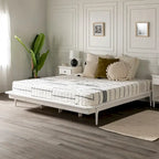Lit plate-forme King en pin massif caramel/noyer/blanc/chêne clair, sans sommier, 1 personne