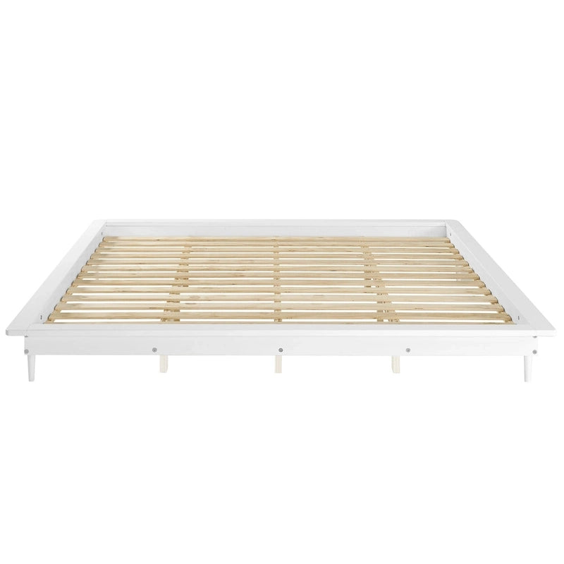 Lit plate-forme King en pin massif caramel/noyer/blanc/chêne clair, sans sommier, 1 personne