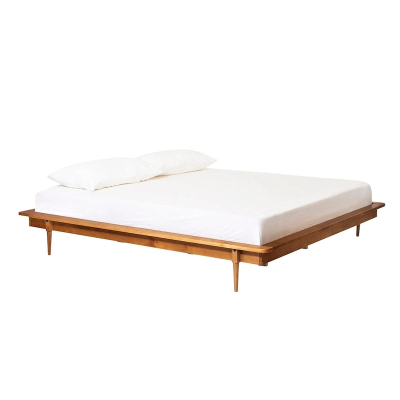 Lit plate-forme King en pin massif caramel/noyer/blanc/chêne clair, sans sommier, 1 personne
