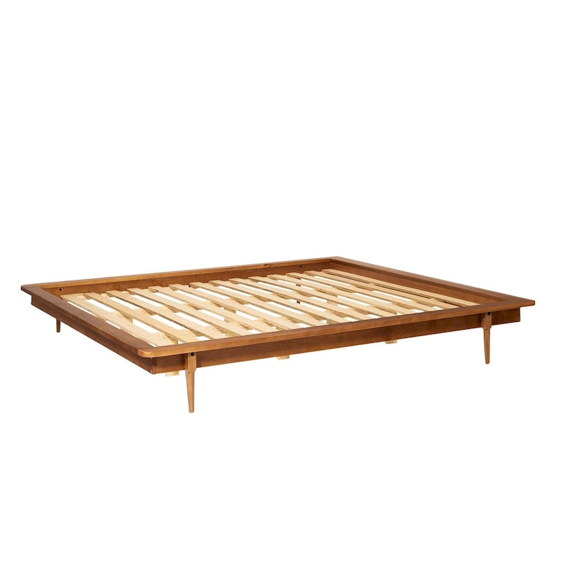 Lit plate-forme King en pin massif caramel/noyer/blanc/chêne clair, sans sommier, 1 personne