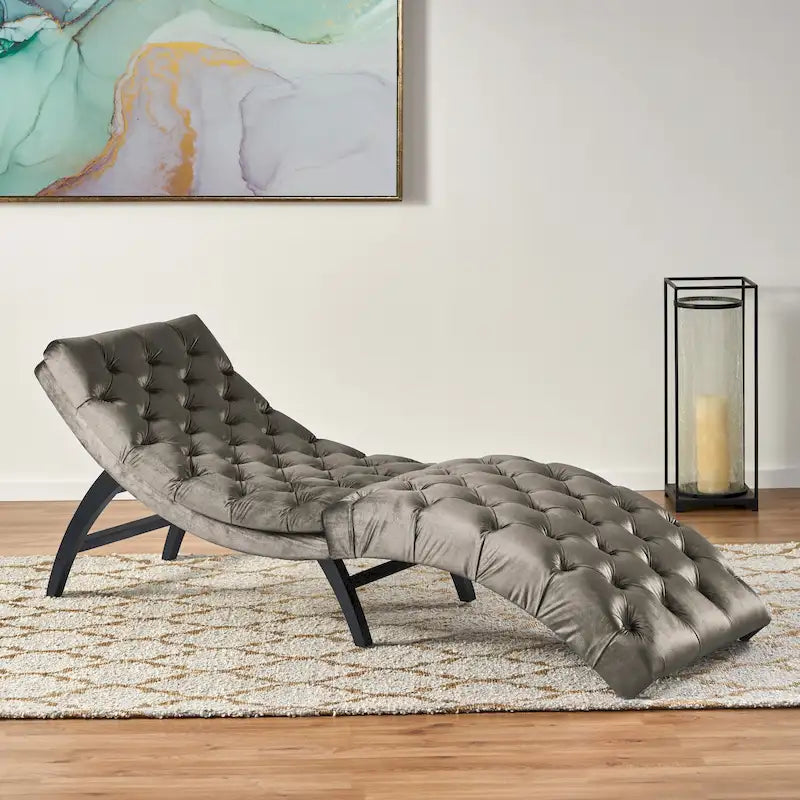 Chaise longue touffetée en velours Garret de Christopher Knight Home