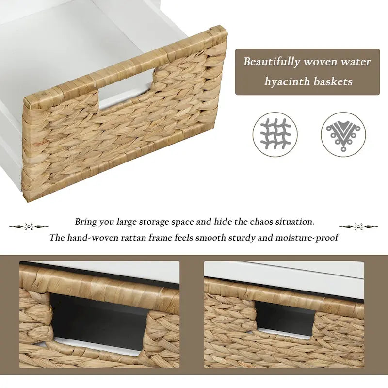 Banc de rangement rustique TREXM avec tiroirs et paniers en rotin