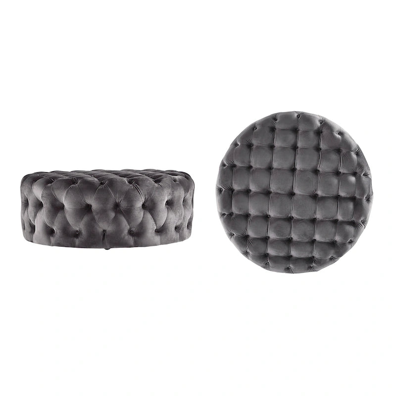 Pouf rond touffeté Gdansk avec roulettes