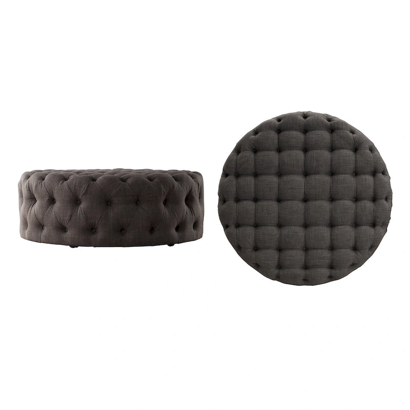Pouf rond touffeté Gdansk avec roulettes