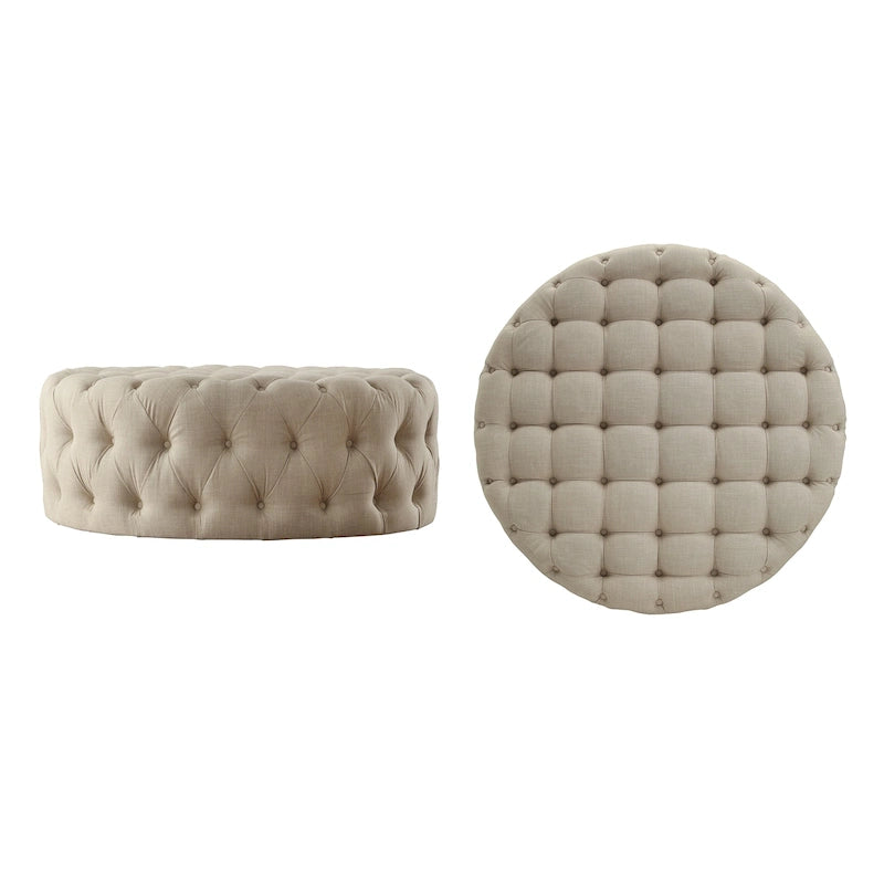 Pouf rond touffeté Gdansk avec roulettes