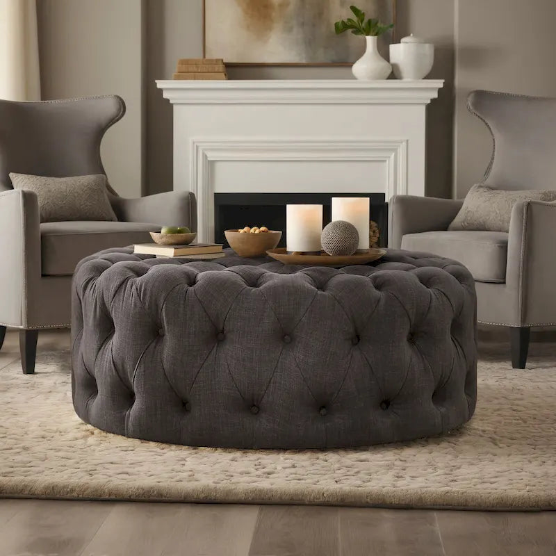 Pouf rond touffeté Gdansk avec roulettes