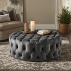 Pouf rond touffeté Gdansk avec roulettes