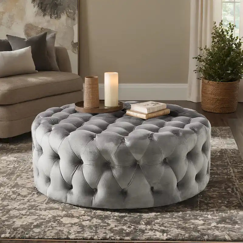 Pouf rond touffeté Gdansk avec roulettes
