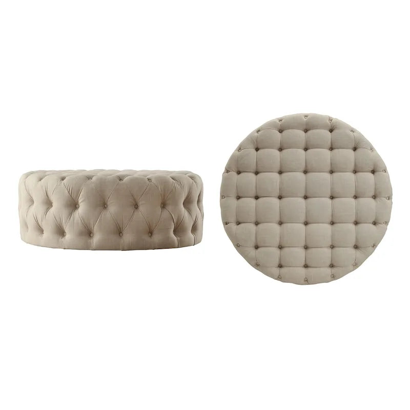 Pouf rond touffeté Gdansk avec roulettes