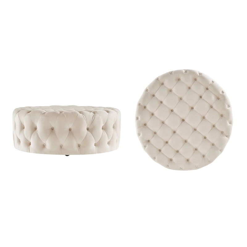 Pouf rond touffeté Gdansk avec roulettes