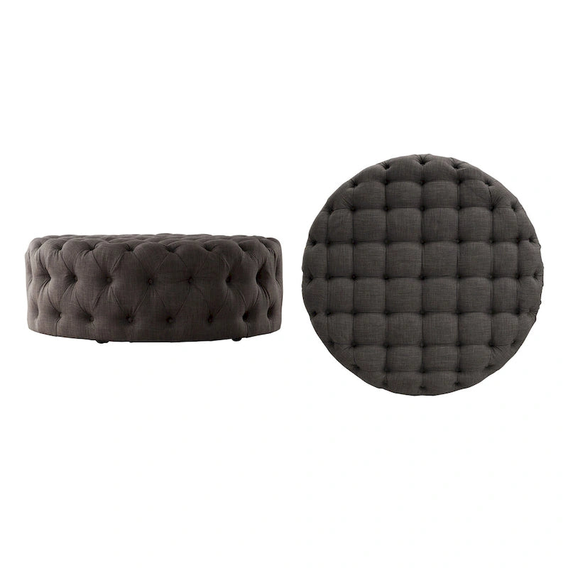 Pouf rond touffeté Gdansk avec roulettes