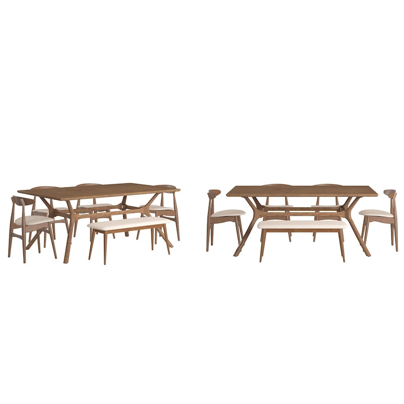 Ensemble de salle à manger rectangulaire Sylvestria en noyer Mid-Century