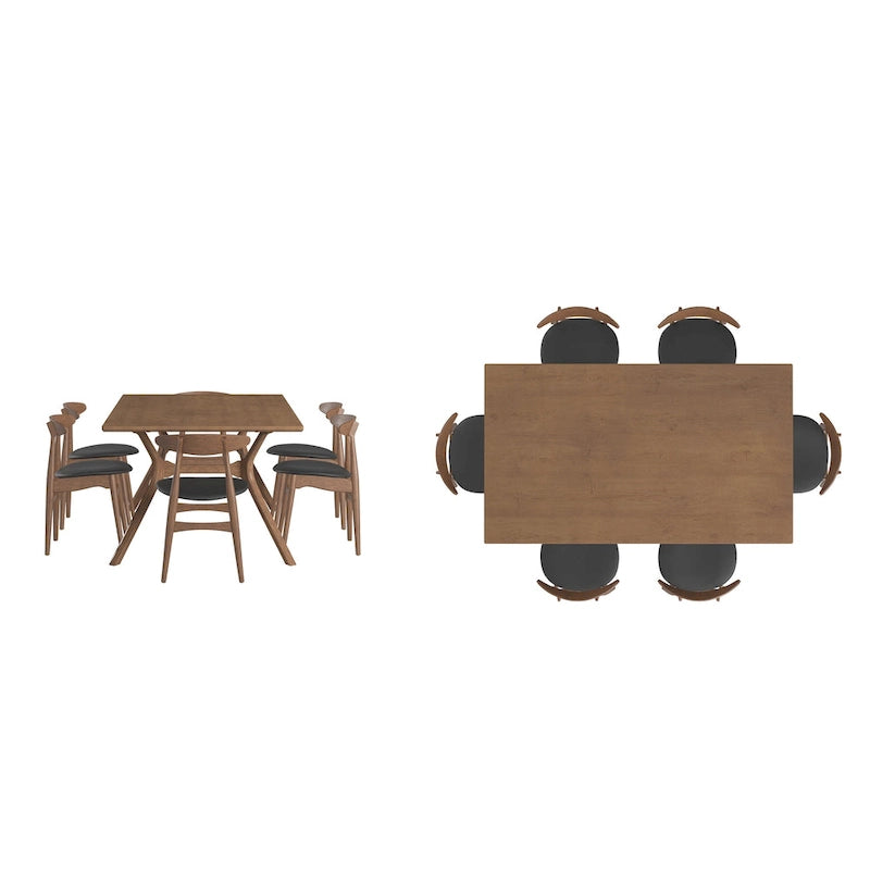 Ensemble de salle à manger rectangulaire Sylvestria en noyer Mid-Century