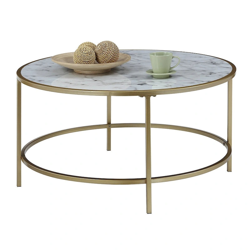 Convenience Concepts Table basse ronde en faux marbre Gold Coast