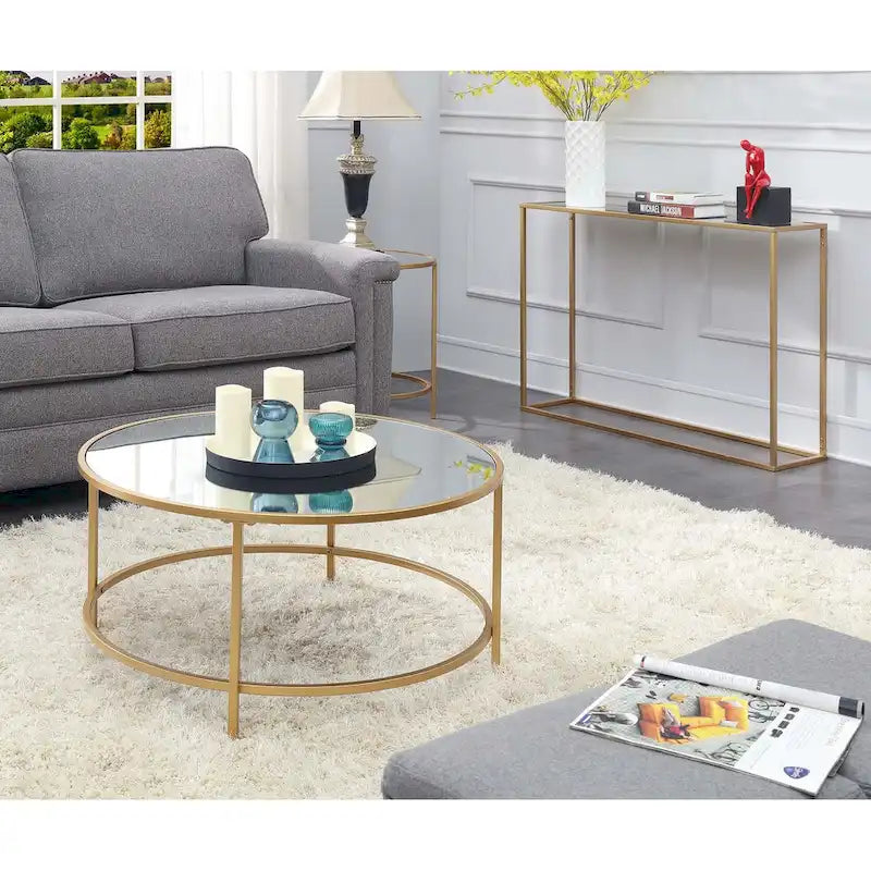 Convenience Concepts Table basse ronde en faux marbre Gold Coast