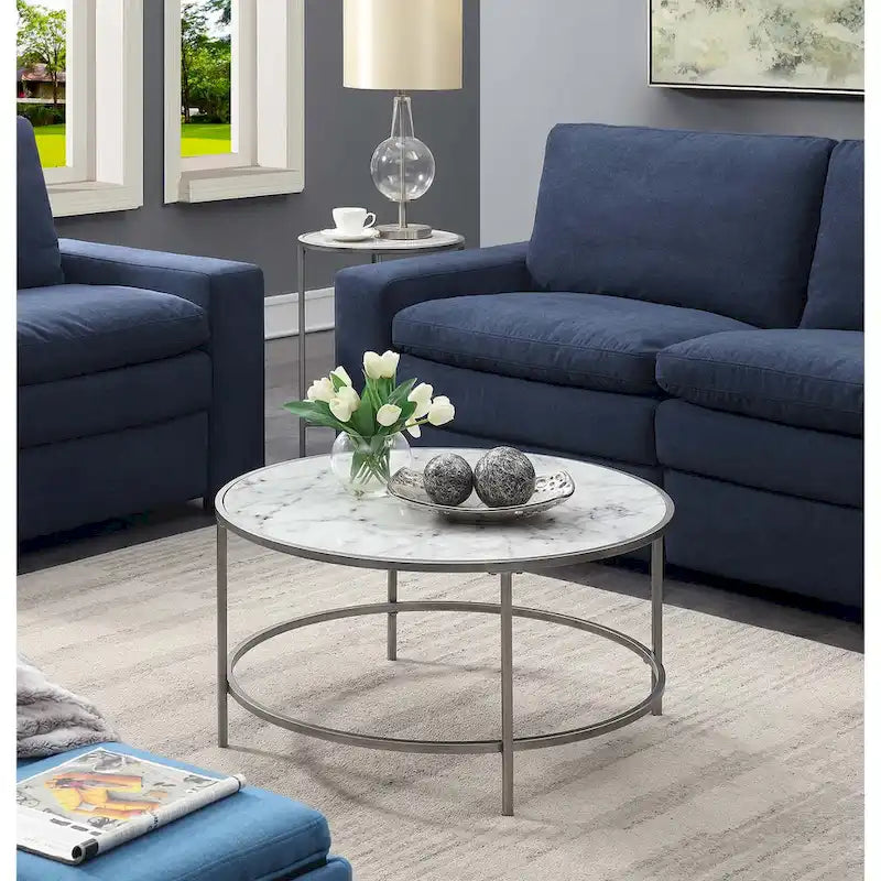 Convenience Concepts Table basse ronde en faux marbre Gold Coast