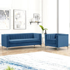 Morden Fort Canapé et fauteuil modernes 2 pièces en velours hollandais gris, pieds en fer