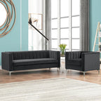 Morden Fort Canapé et fauteuil modernes 2 pièces en velours hollandais gris, pieds en fer