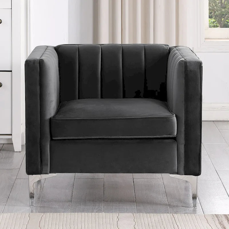 Morden Fort Canapé et fauteuil modernes 2 pièces en velours hollandais gris, pieds en fer