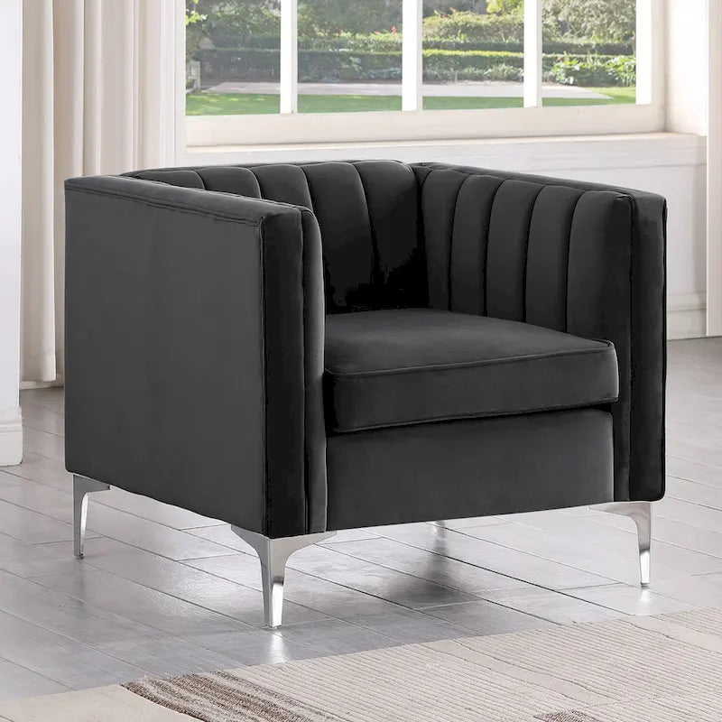 Morden Fort Canapé et fauteuil modernes 2 pièces en velours hollandais gris, pieds en fer