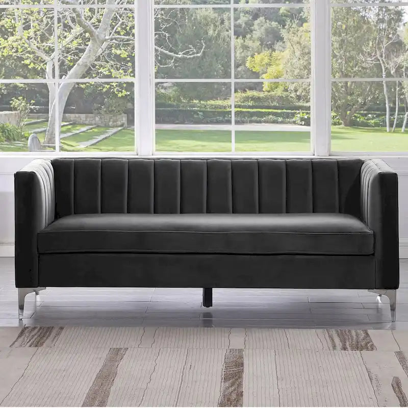 Morden Fort Canapé et fauteuil modernes 2 pièces en velours hollandais gris, pieds en fer