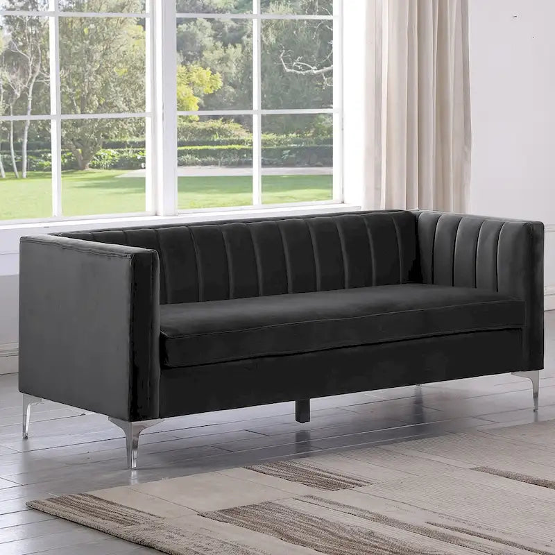 Morden Fort Canapé et fauteuil modernes 2 pièces en velours hollandais gris, pieds en fer