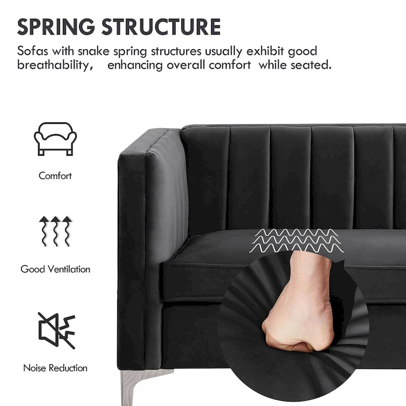 Morden Fort Canapé et fauteuil modernes 2 pièces en velours hollandais gris, pieds en fer