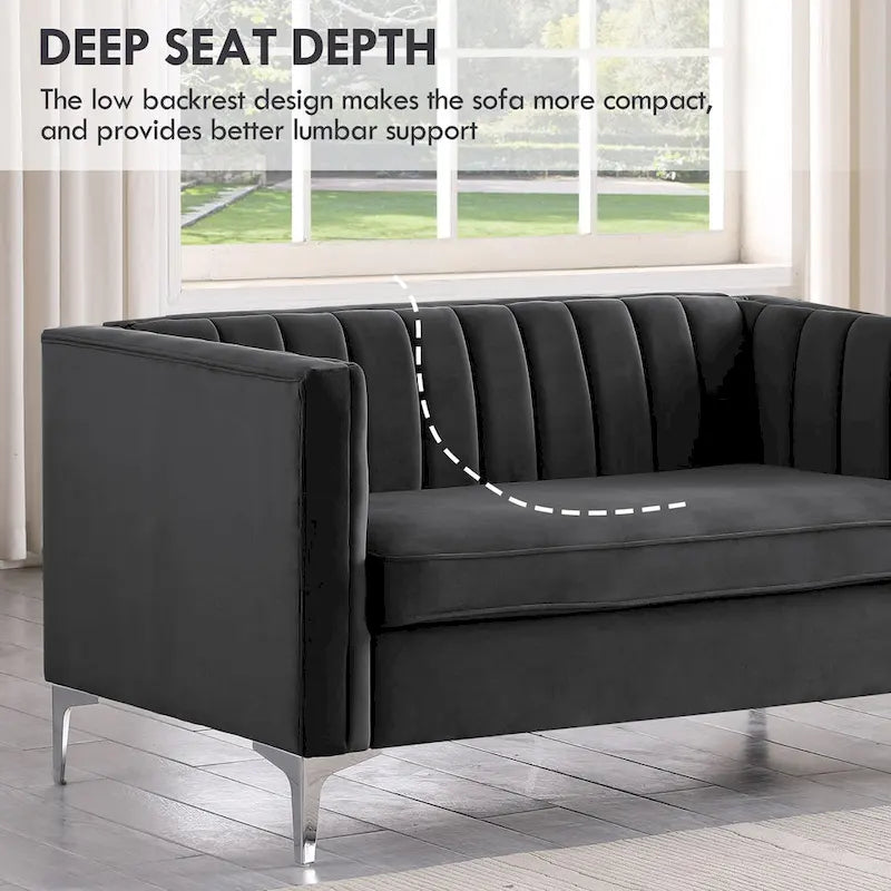 Morden Fort Canapé et fauteuil modernes 2 pièces en velours hollandais gris, pieds en fer