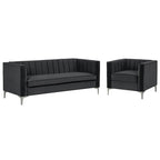 Morden Fort Canapé et fauteuil modernes 2 pièces en velours hollandais gris, pieds en fer