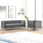 Morden Fort Canapé et fauteuil modernes 2 pièces en velours hollandais gris, pieds en fer