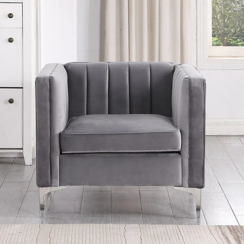 Morden Fort Canapé et fauteuil modernes 2 pièces en velours hollandais gris, pieds en fer