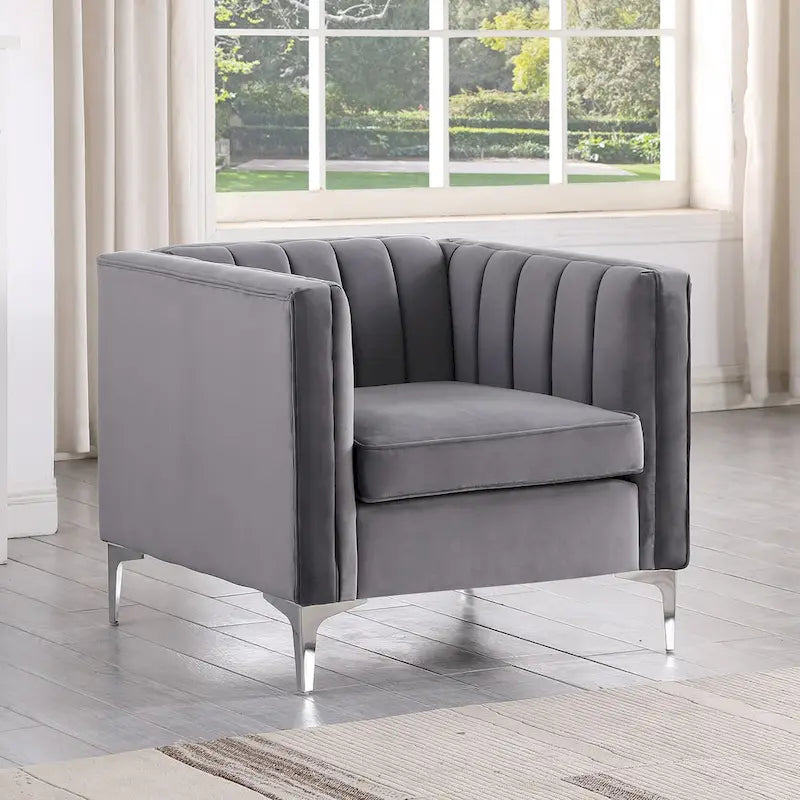 Morden Fort Canapé et fauteuil modernes 2 pièces en velours hollandais gris, pieds en fer