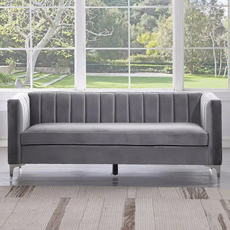Morden Fort Canapé et fauteuil modernes 2 pièces en velours hollandais gris, pieds en fer