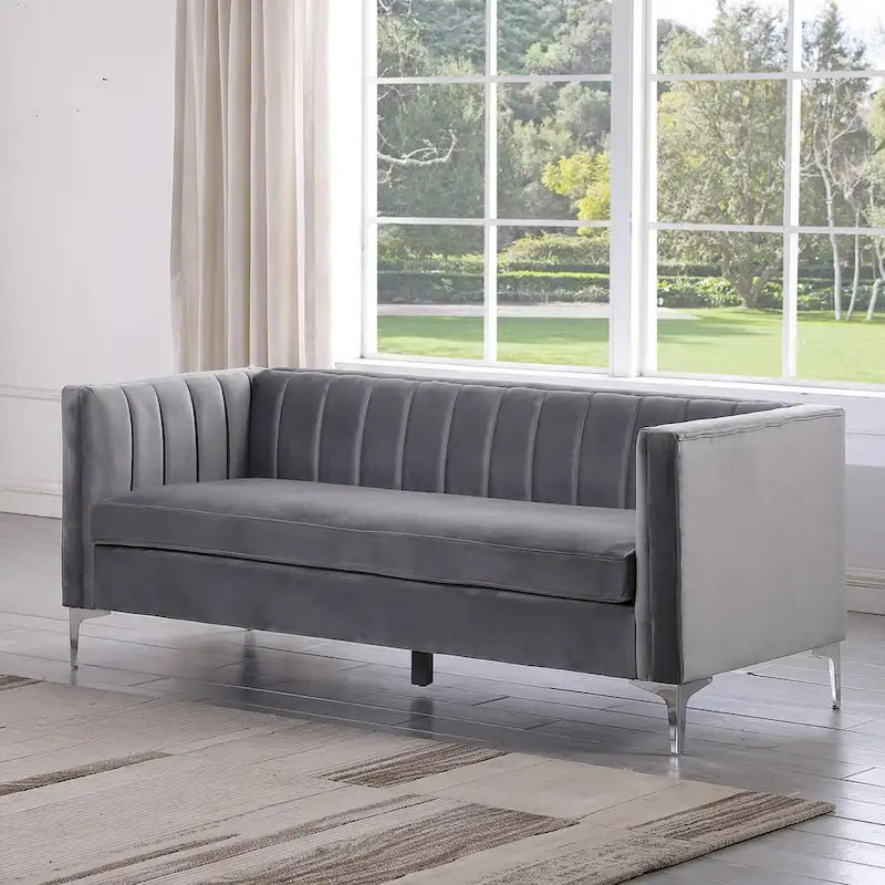 Morden Fort Canapé et fauteuil modernes 2 pièces en velours hollandais gris, pieds en fer