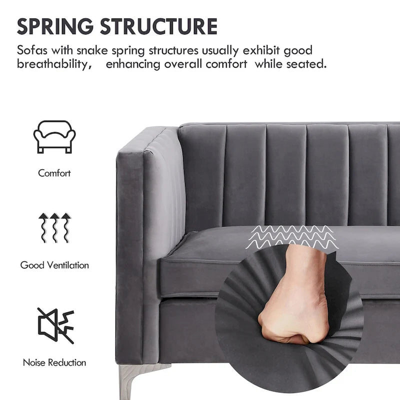 Morden Fort Canapé et fauteuil modernes 2 pièces en velours hollandais gris, pieds en fer