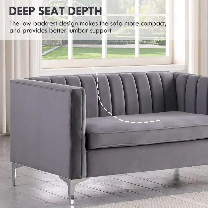 Morden Fort Canapé et fauteuil modernes 2 pièces en velours hollandais gris, pieds en fer